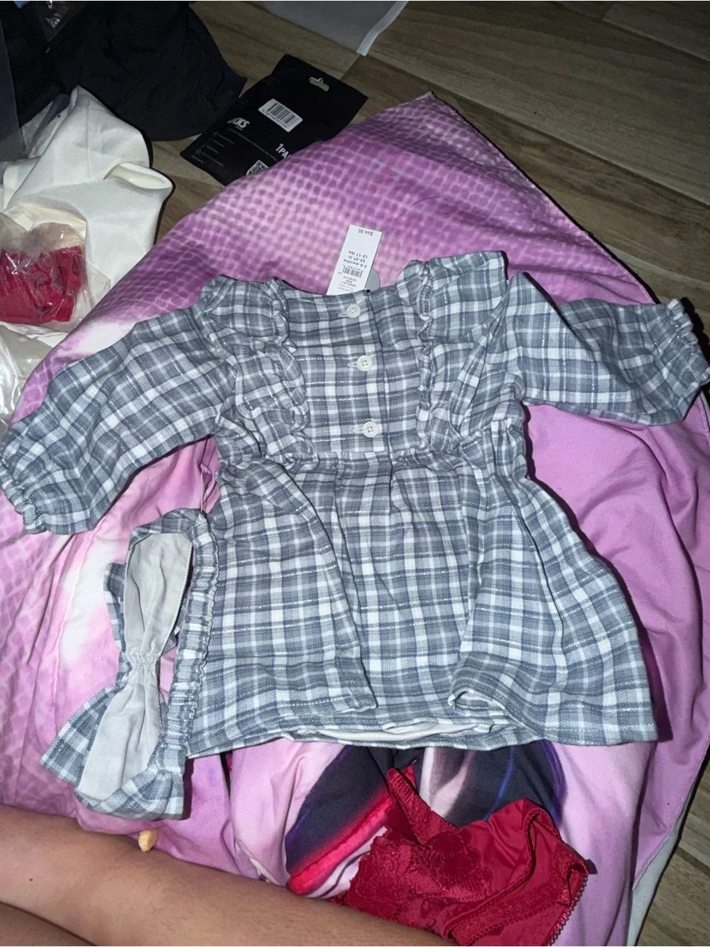 GAP Gray Plaid Bow Dress in Light and Dark Gray